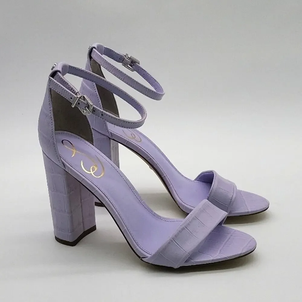 Sam Edelman Yaro Lilac Croc Leather Block Heel Sandals Women’s 7.5 New With Box